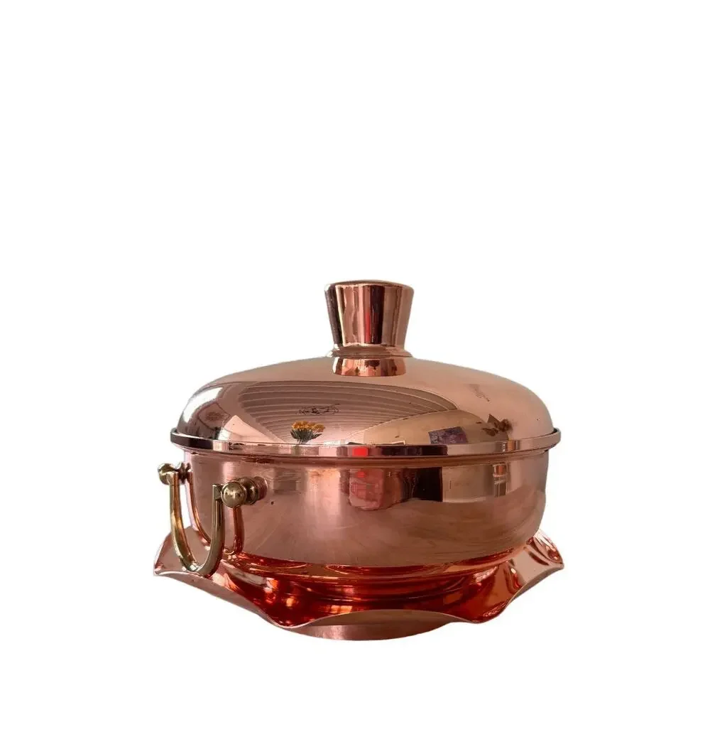 VINTAGE Copper Pot with Lid Carry Handles & Matching Scalloped Edge Base Stand
